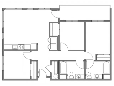 Floor plan for 3 beds, 2 baths, 1245 sqft